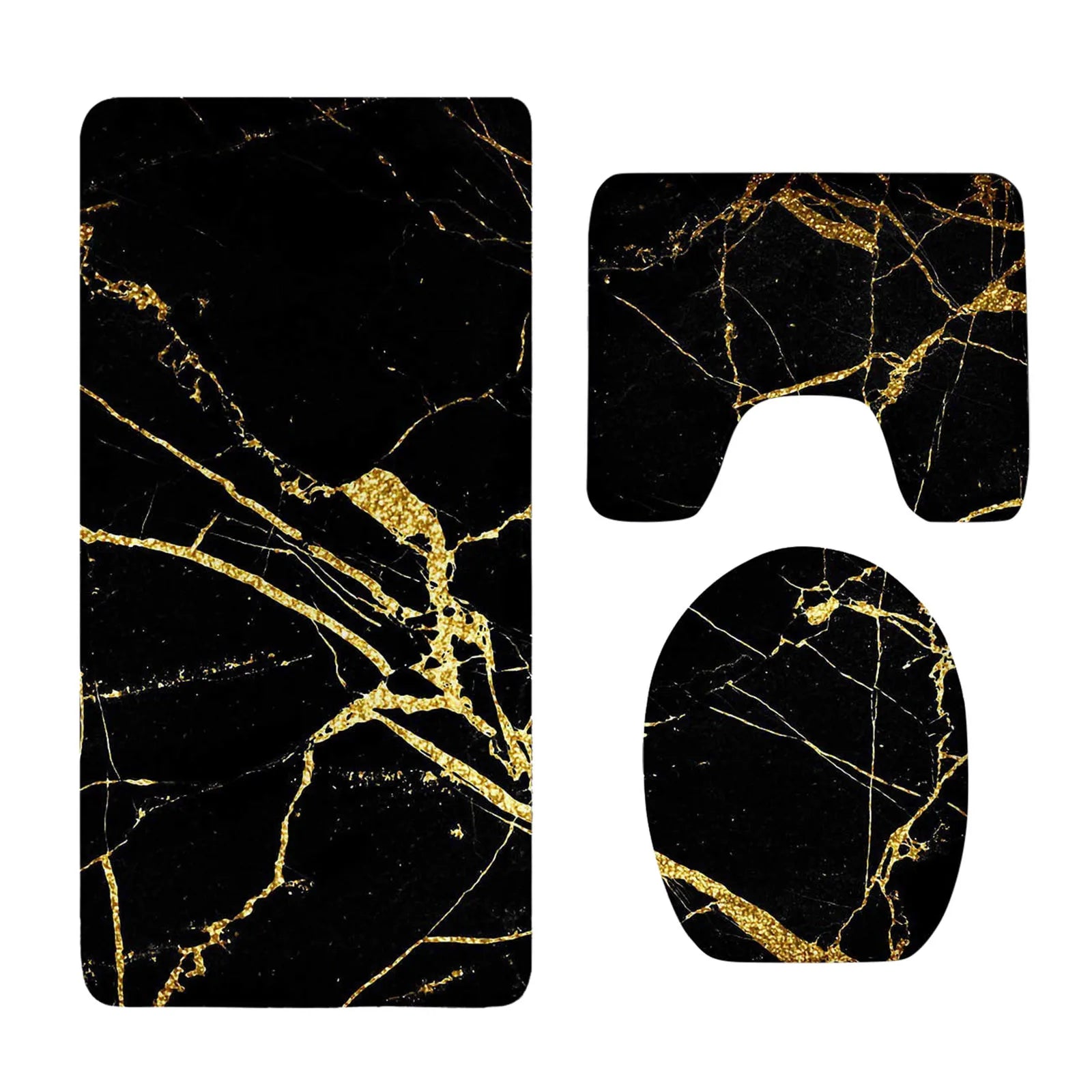 Black Gold Bathroom Rug Set